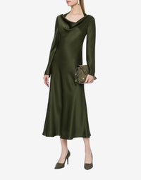Robe midi en soie mélangée - Forest Green