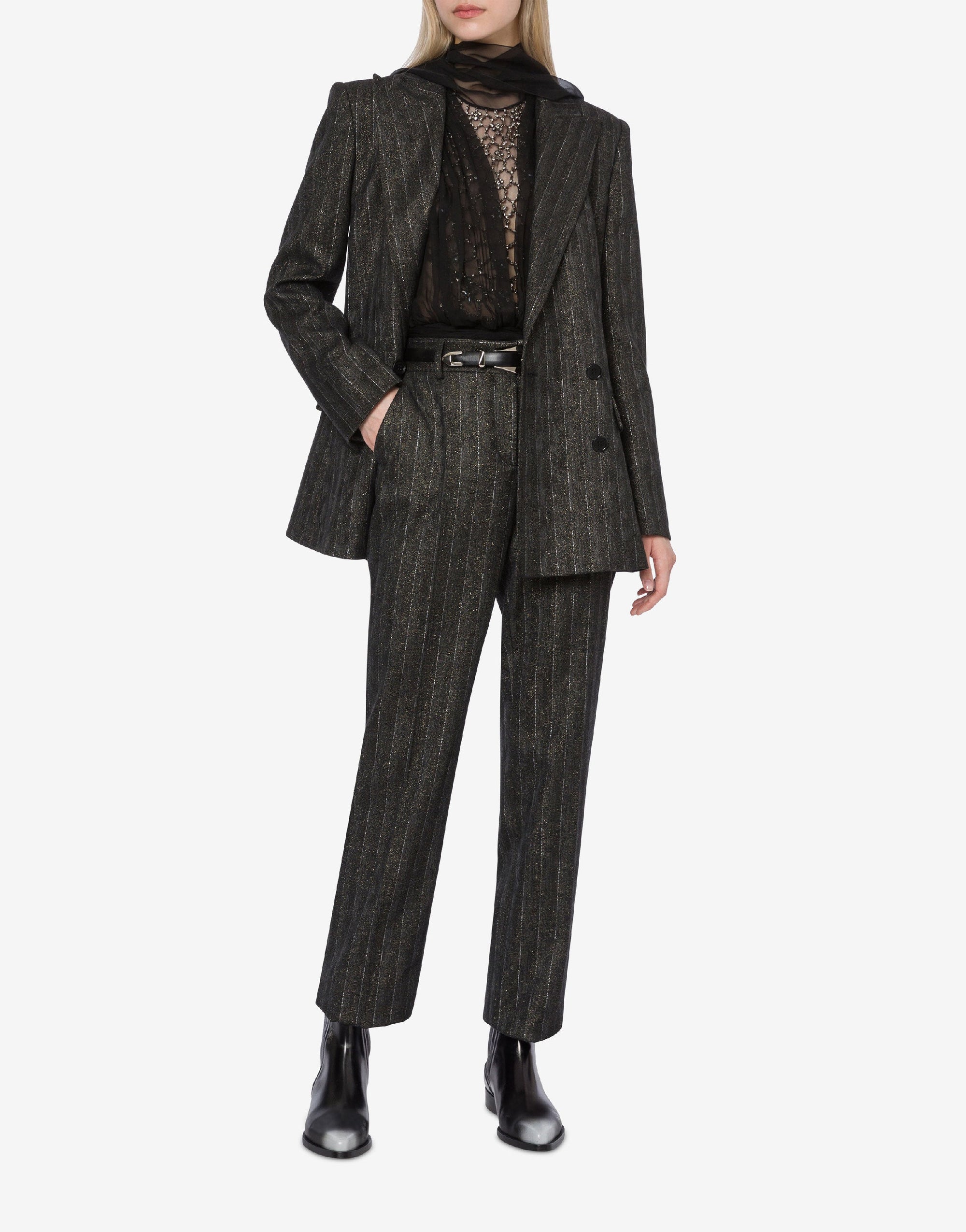 Veste à double boutonnage à rayures - Dark Grey