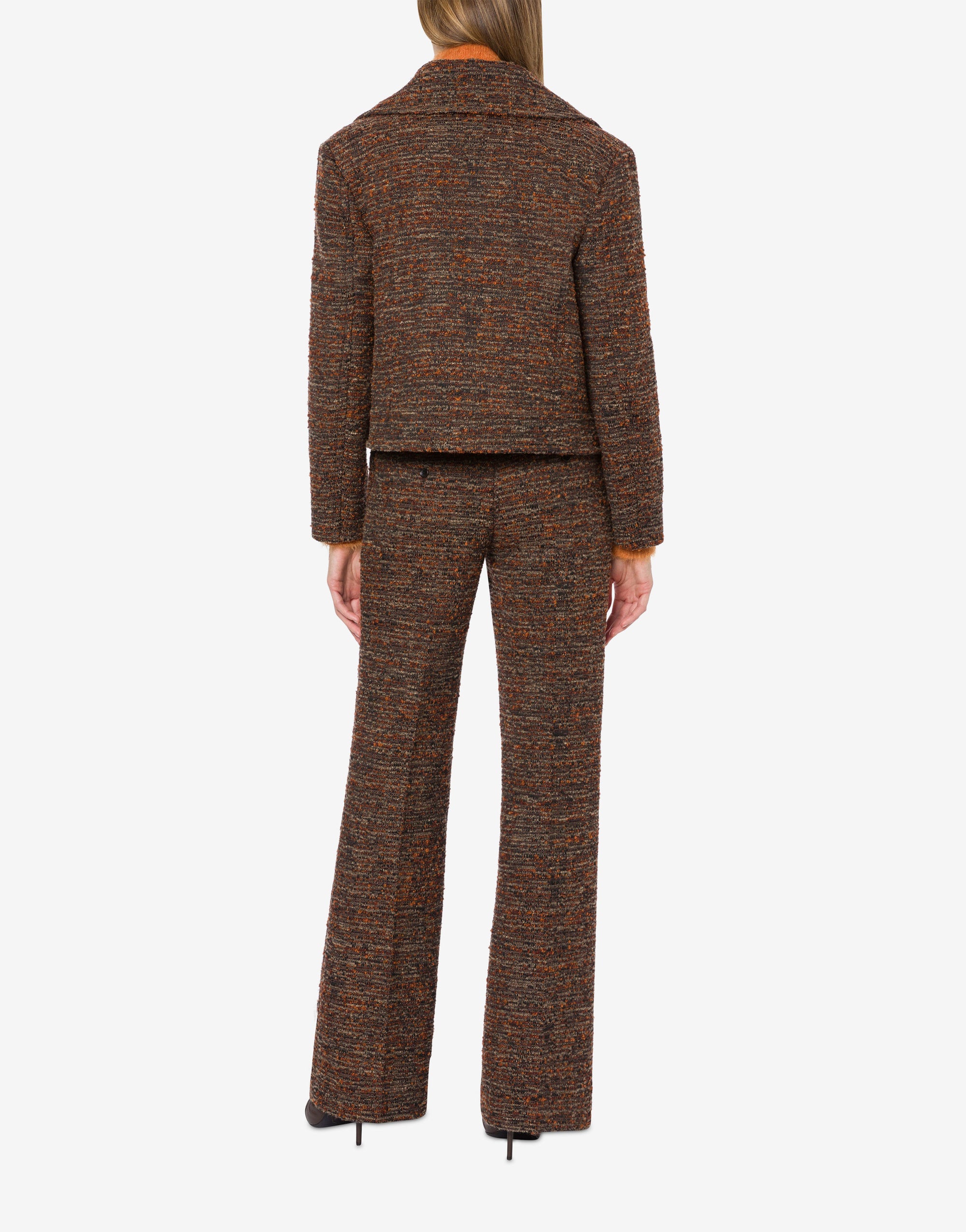 Manteau court en tweed boutonné - Brown