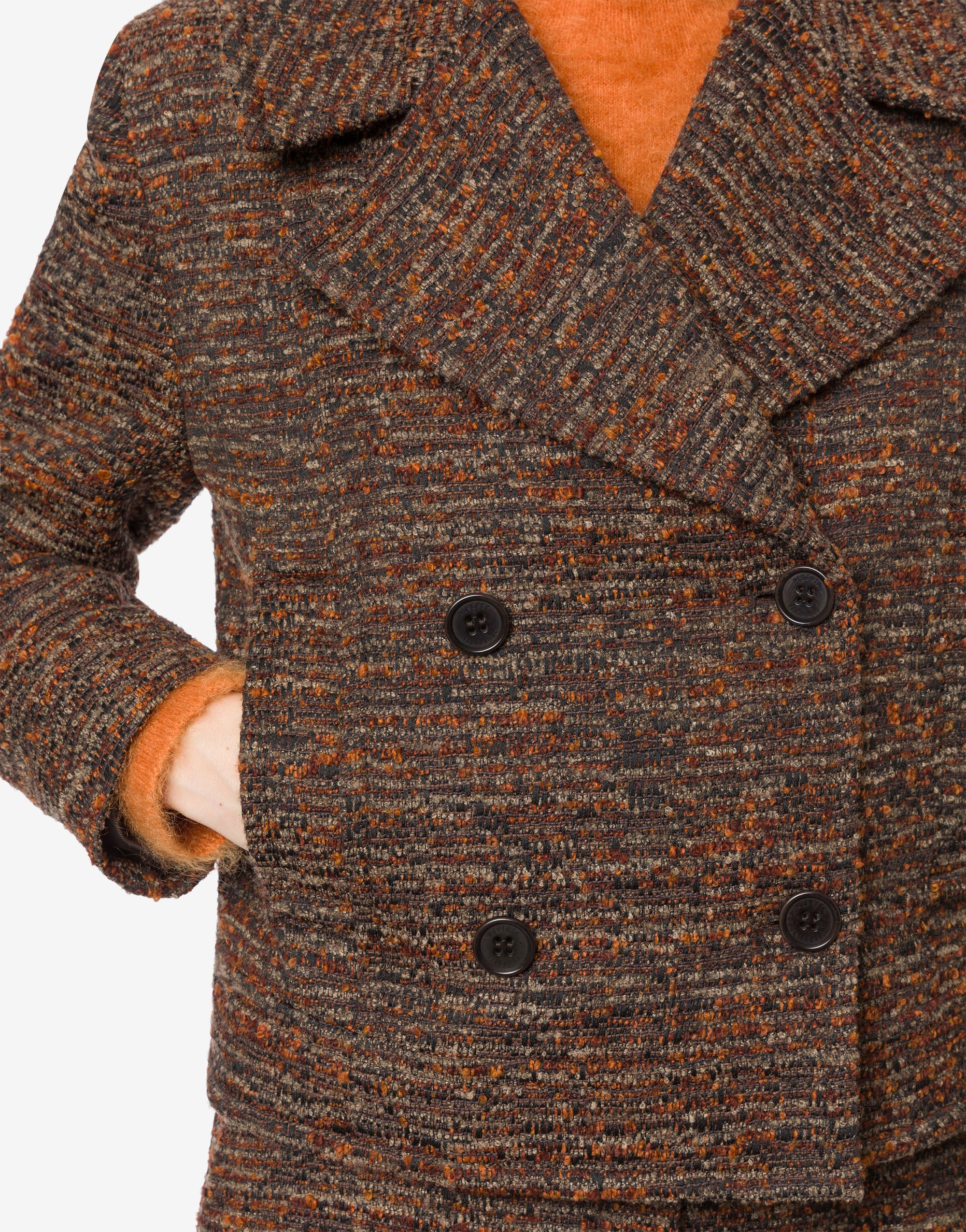 Manteau court en tweed boutonné - Brown