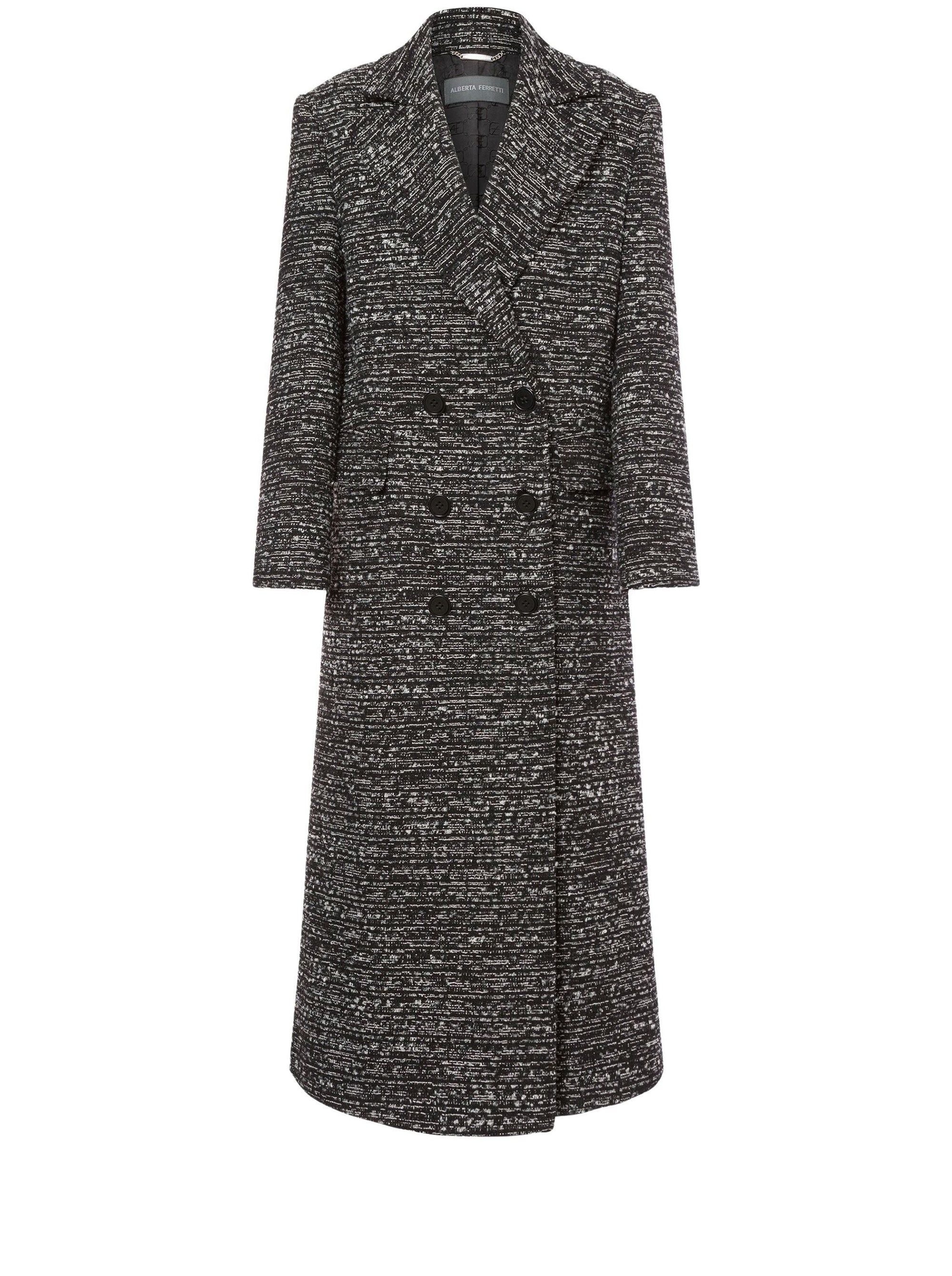 Manteau croisé court en tweed boutonné - Dark Grey