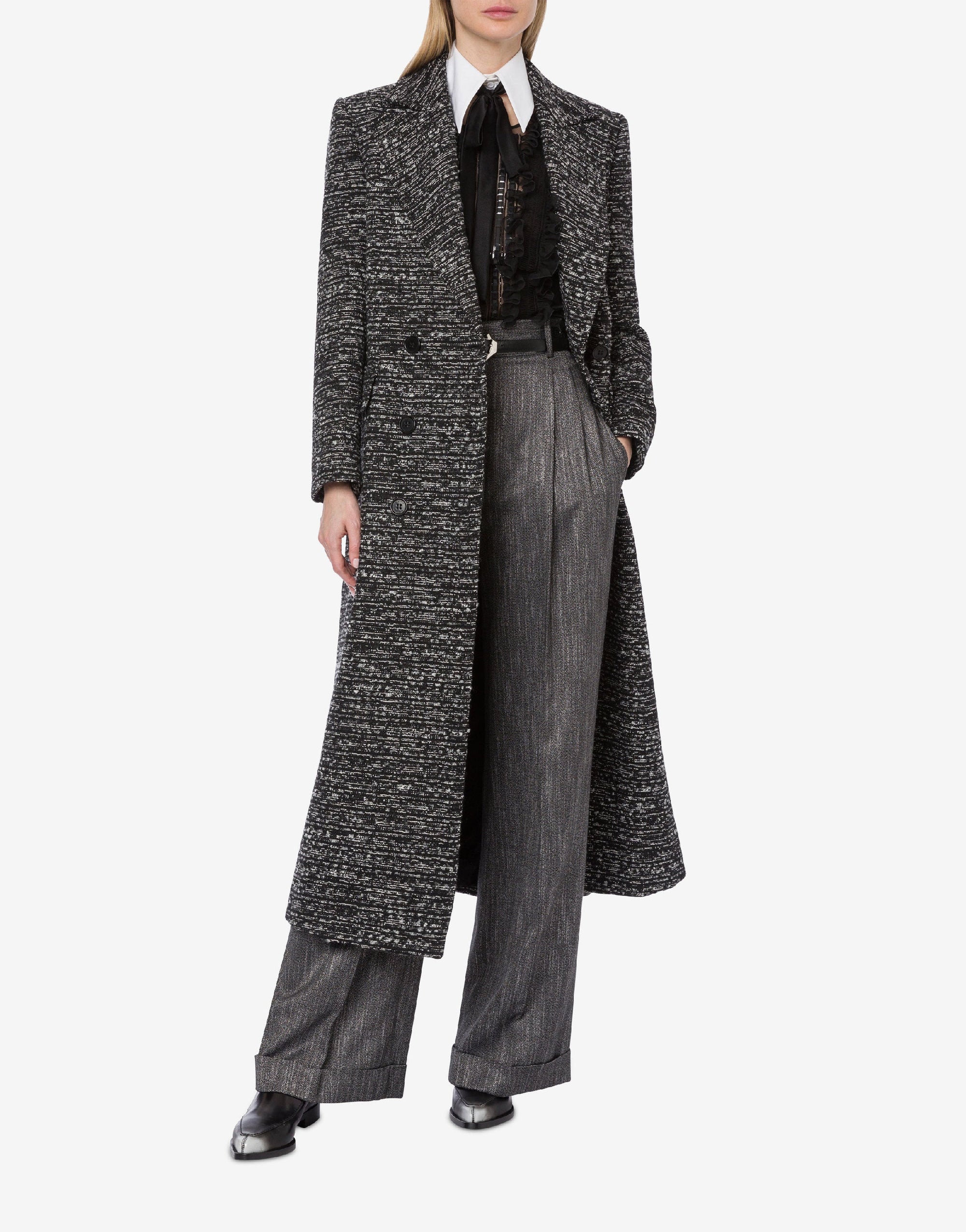 Manteau croisé court en tweed boutonné - Dark Grey