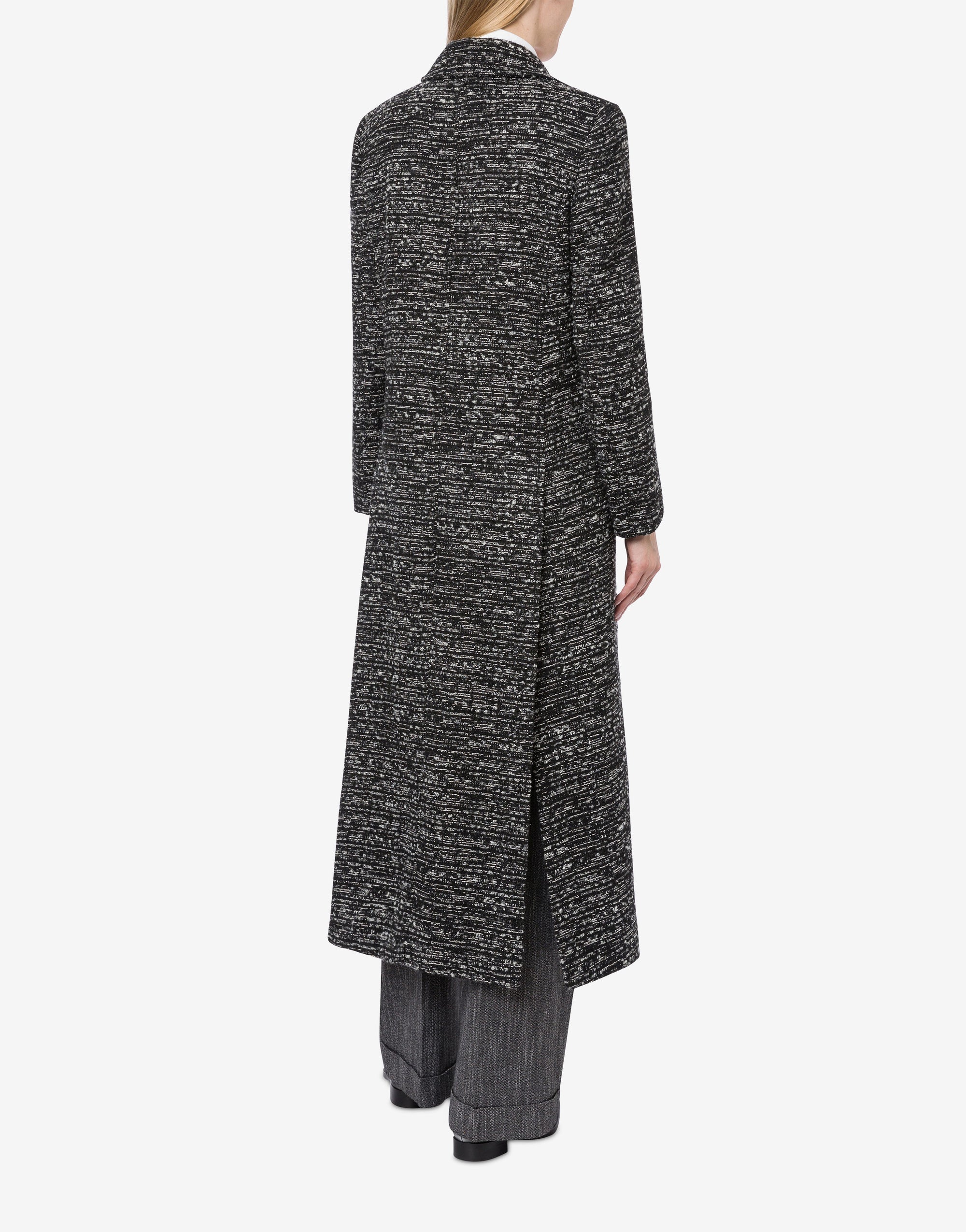 Manteau croisé court en tweed boutonné - Dark Grey