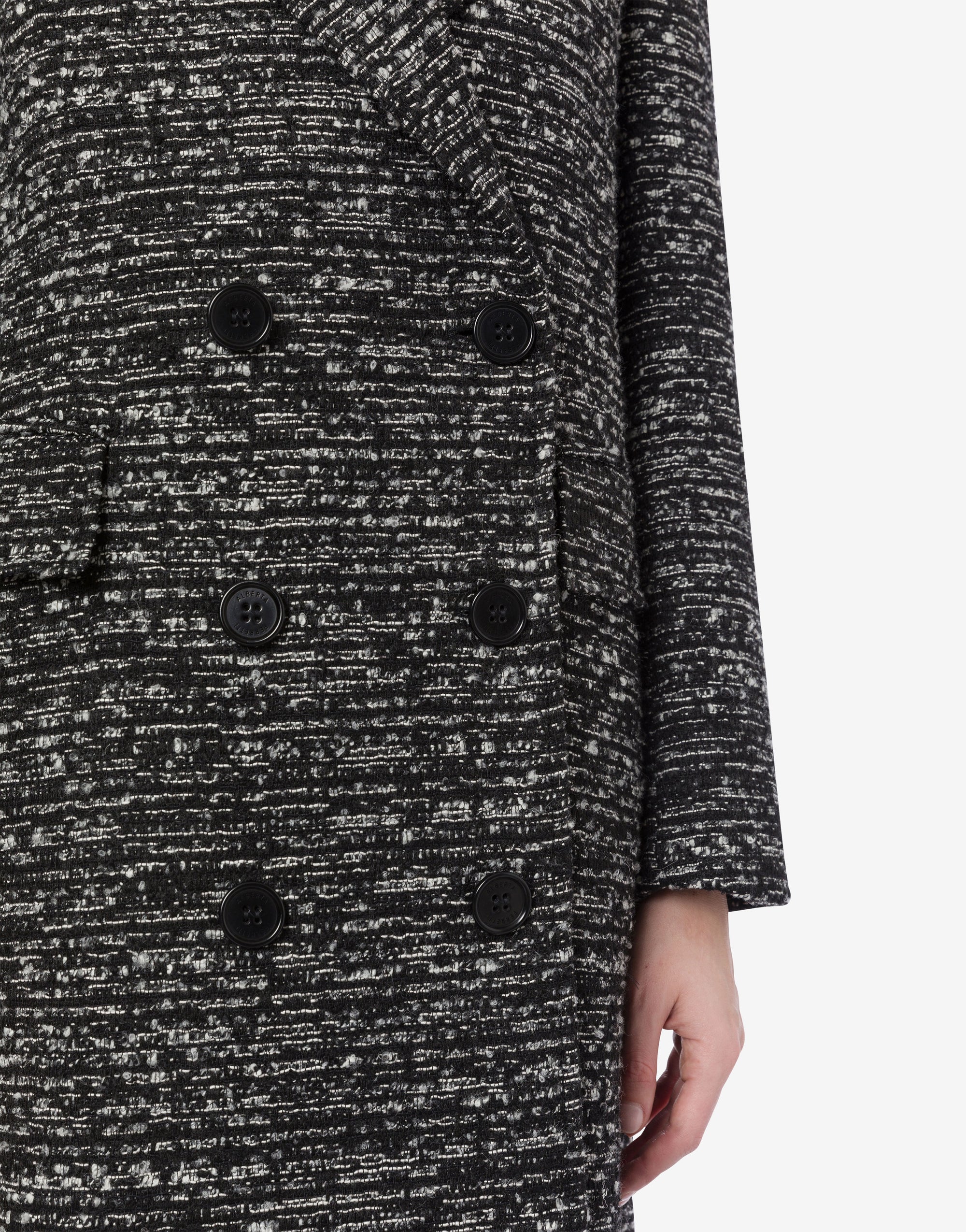 Manteau croisé court en tweed boutonné - Dark Grey