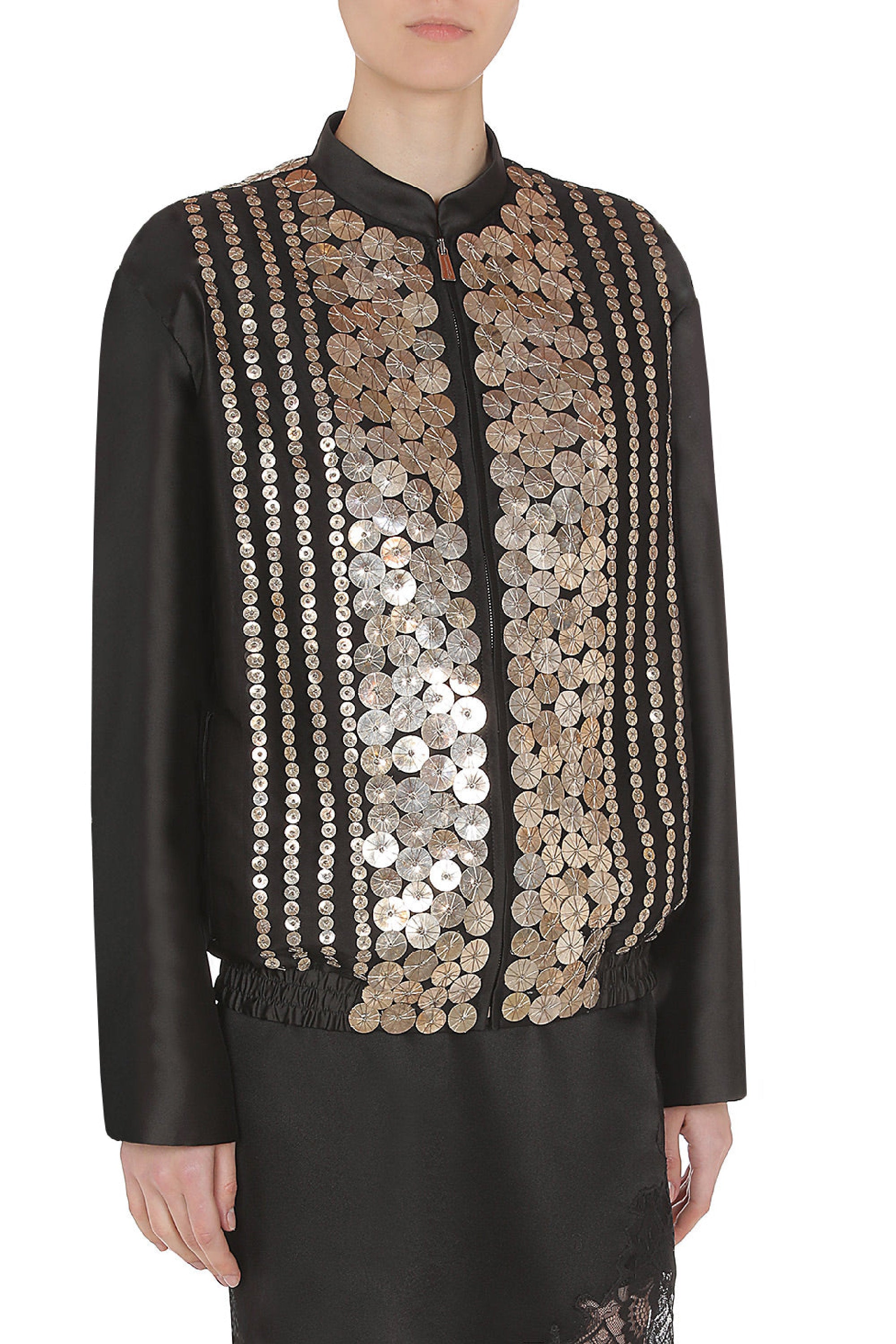 Satin jacket with metallic applications - Black