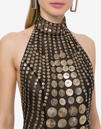 Top court en tulle avec broderie médailles - Black