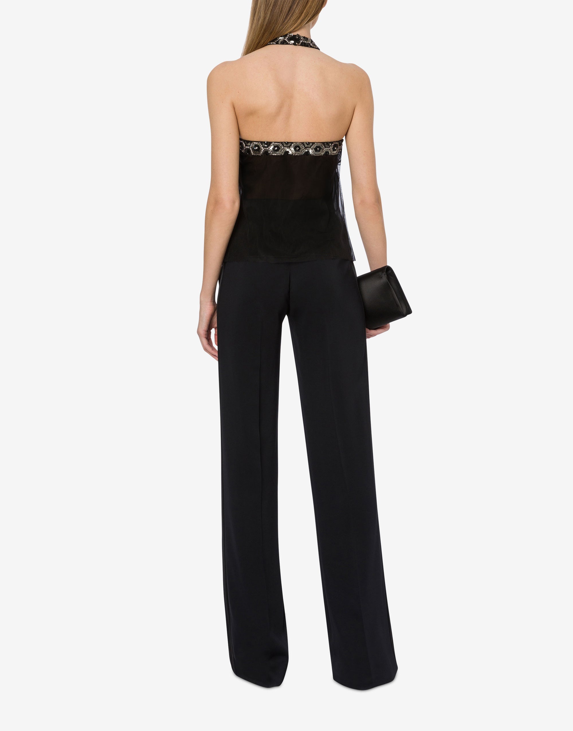 Top en tulle avec broderie géométrique - Black