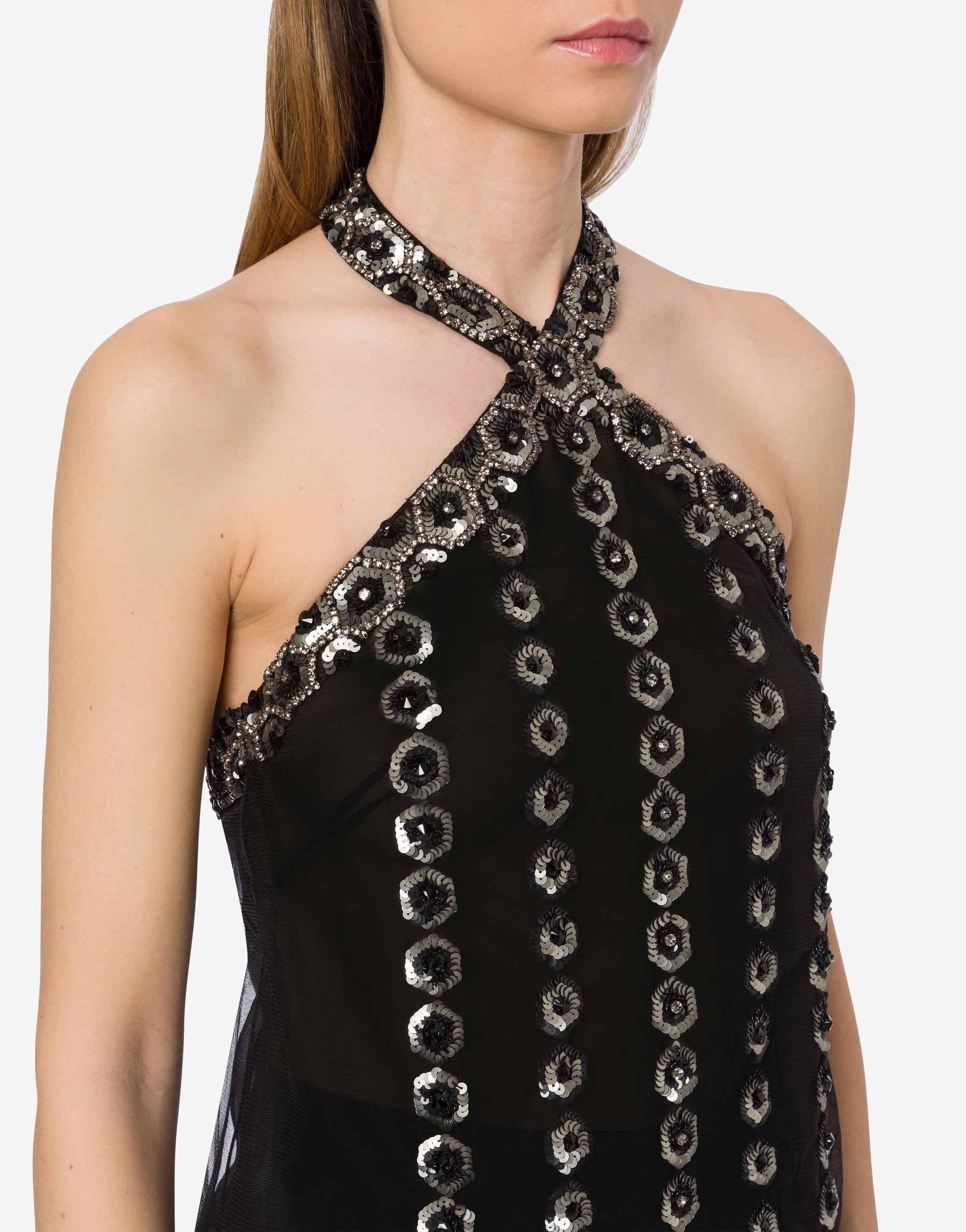 Top en tulle avec broderie géométrique - Black