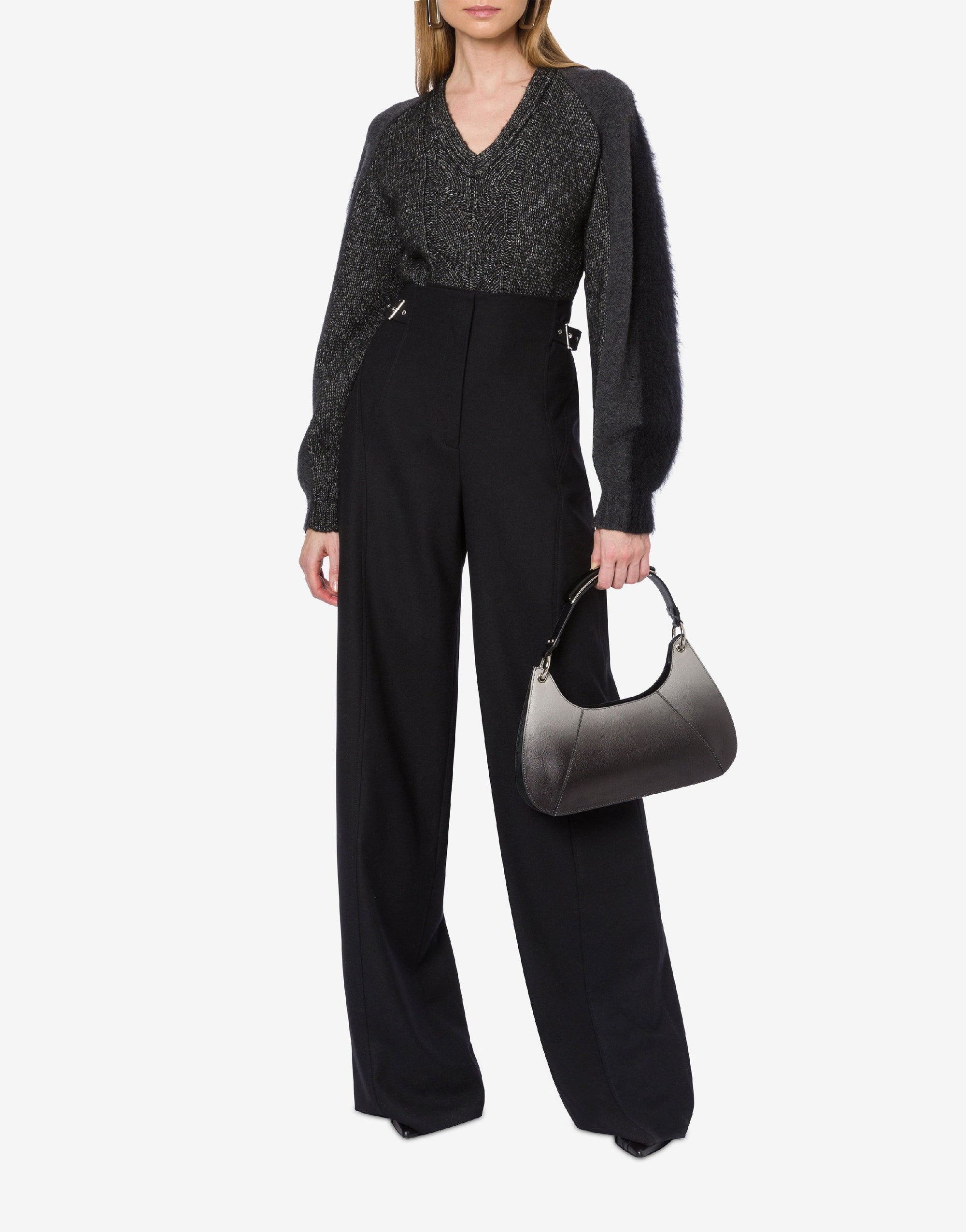 Cashmere wool blend jumper with sleeves - Black