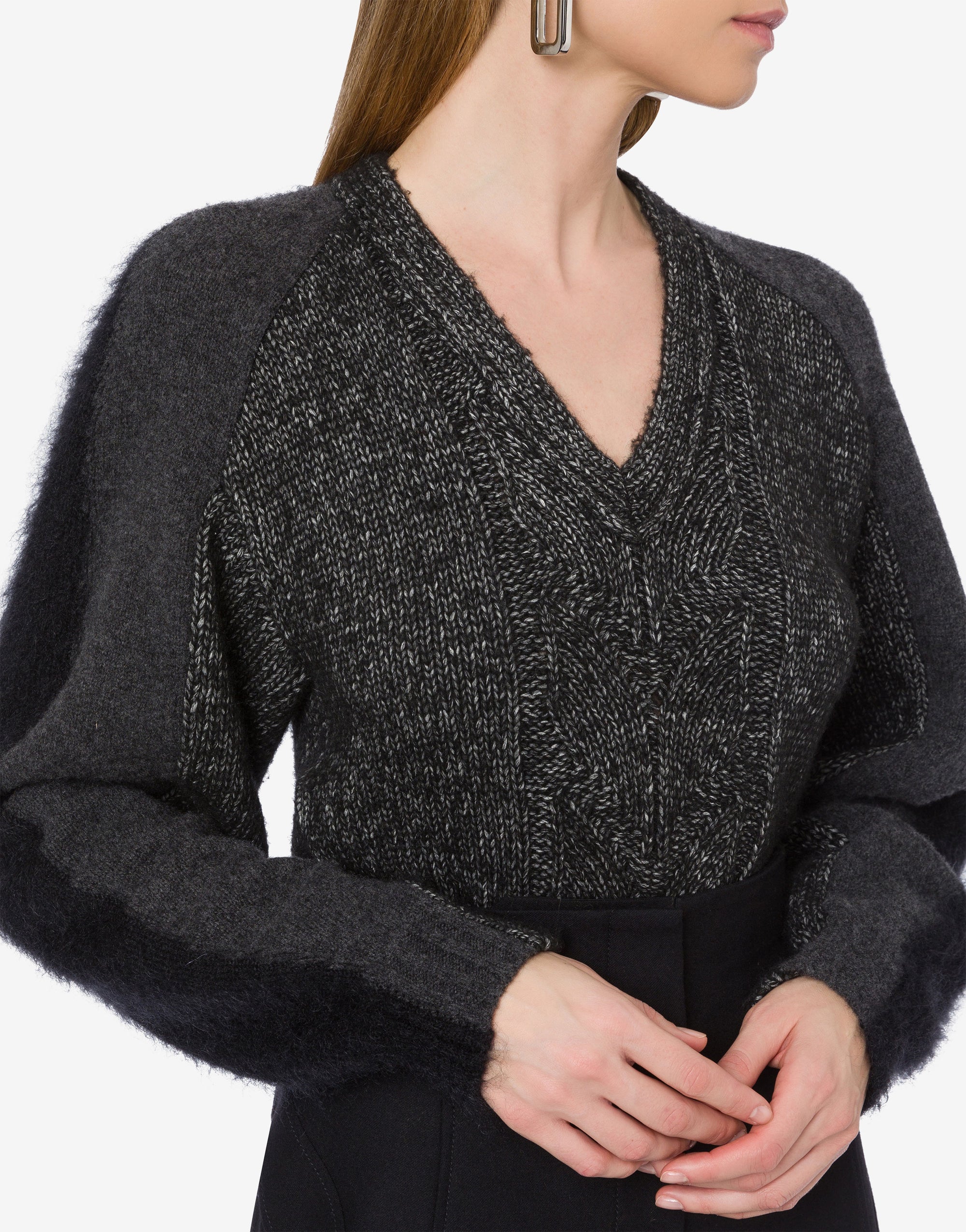 Cashmere wool blend jumper with sleeves - Black