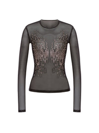 T-shirt avec strass et perles - Black