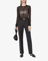 T-shirt avec strass et perles - Black