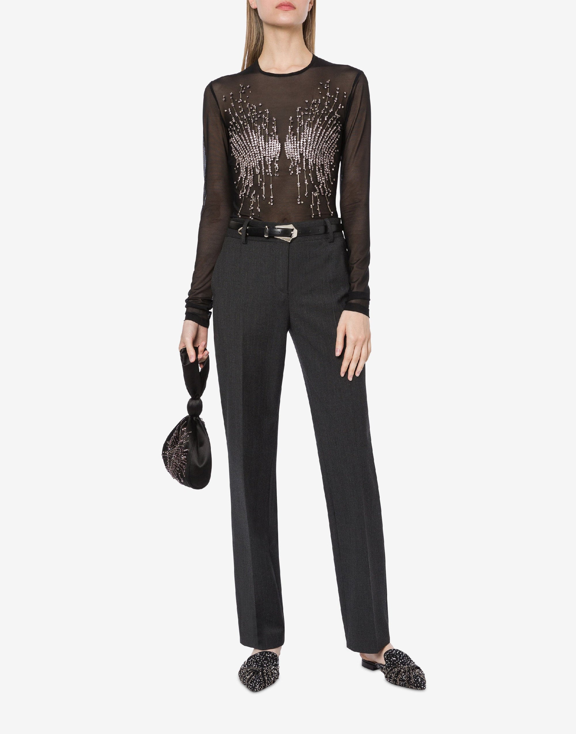 T-shirt avec strass et perles - Black