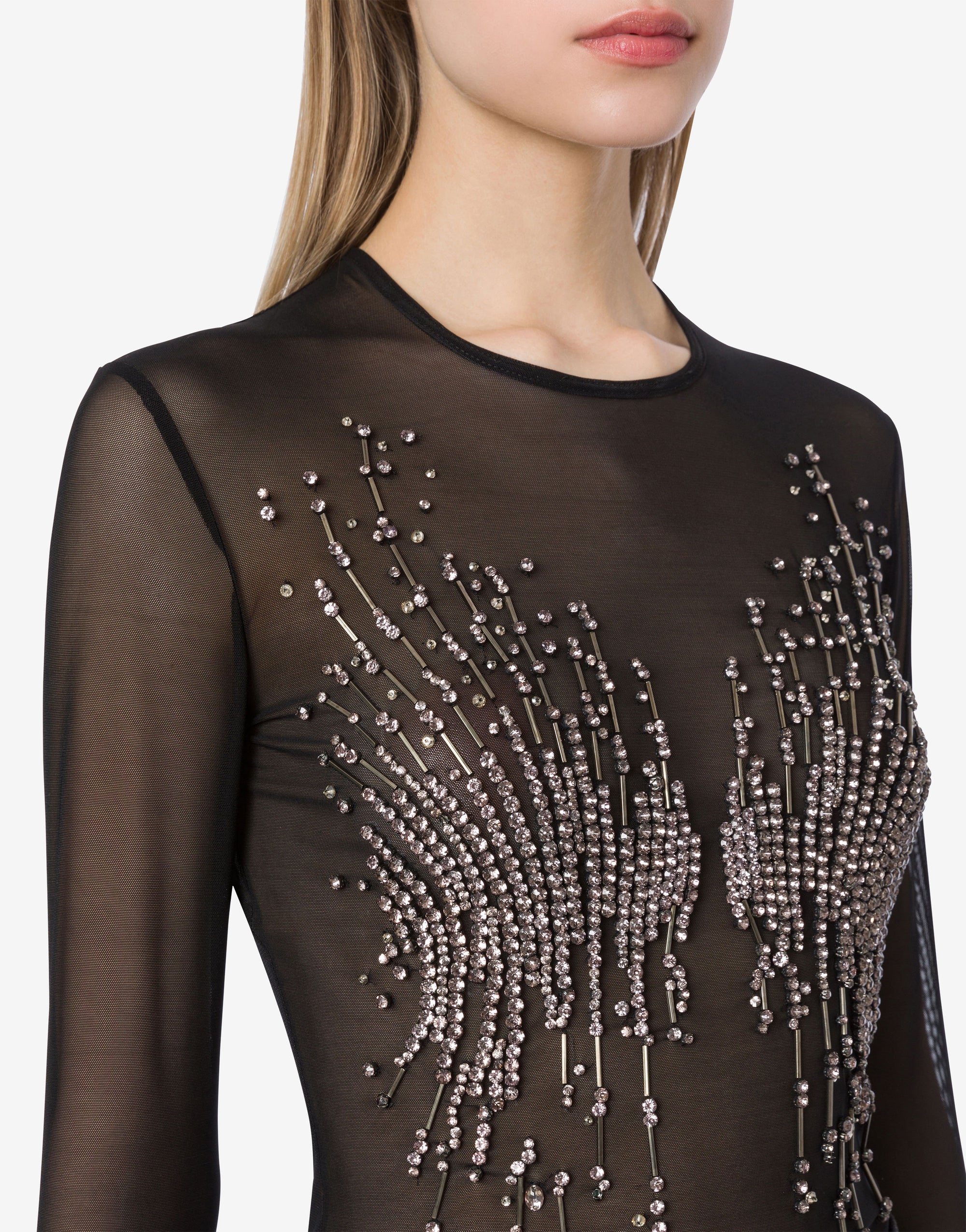 T-shirt avec strass et perles - Black