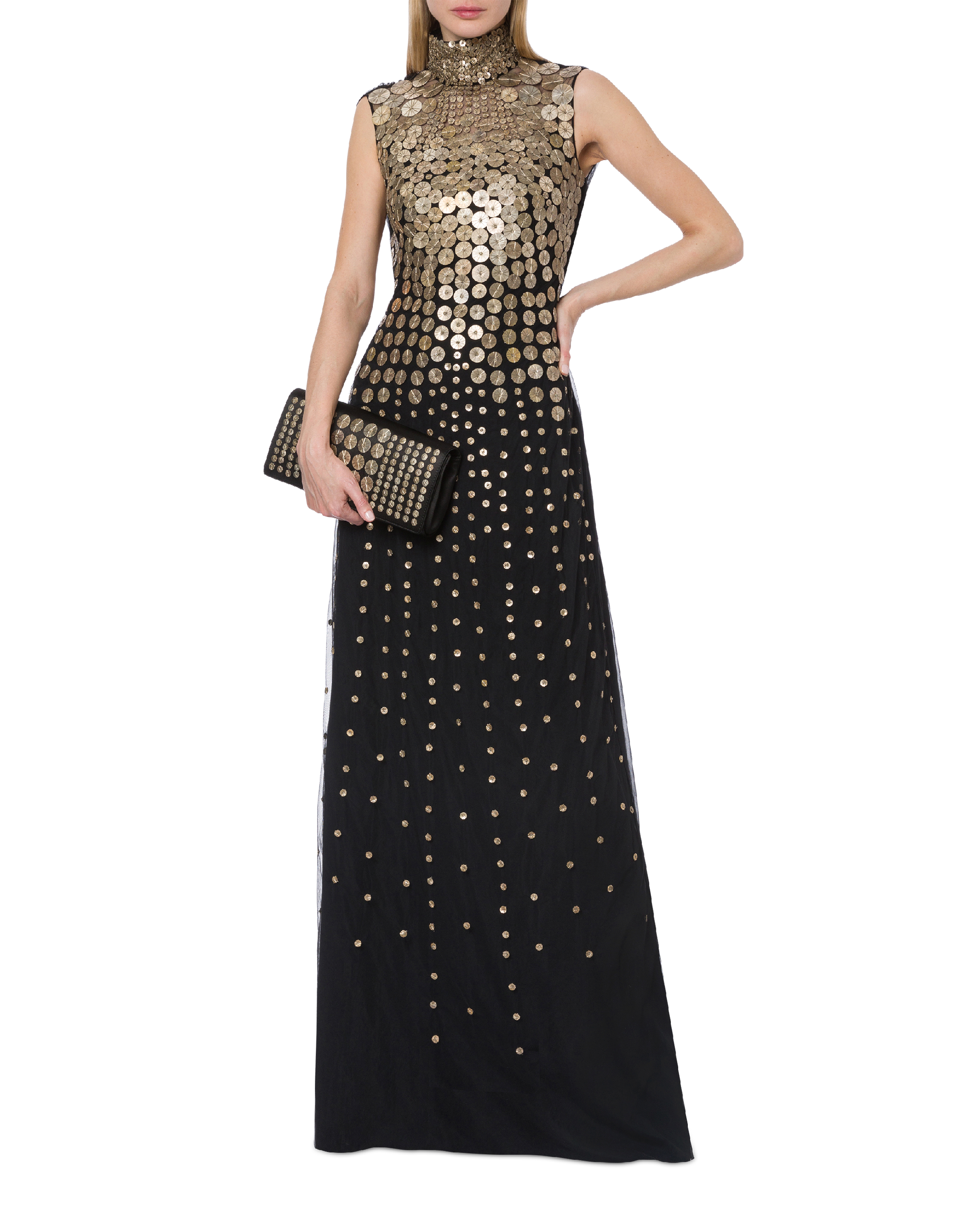 Robe longue en tulle brodé - Black