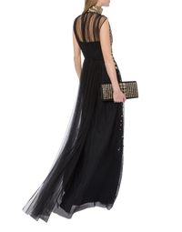 Robe longue en tulle brodé - Black