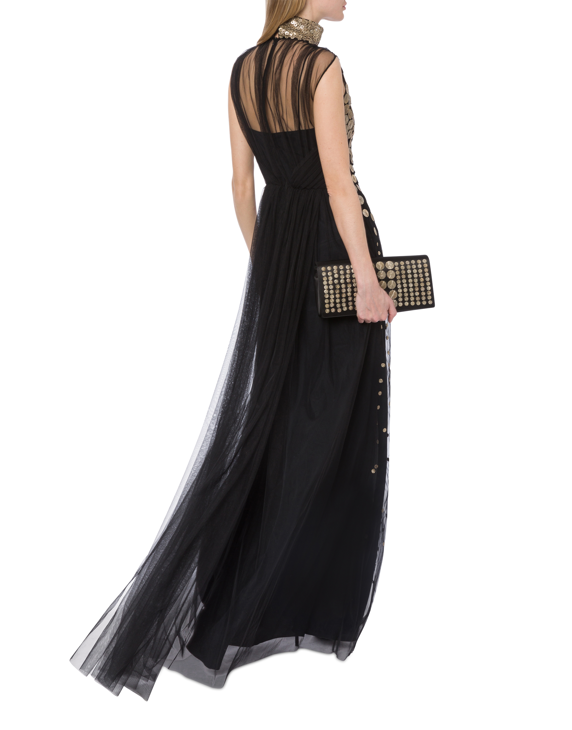 Robe longue en tulle brodé - Black