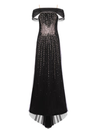 Tulle maxi dress with luminous embroidery - Black