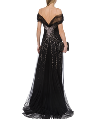 Tulle maxi dress with luminous embroidery - Black