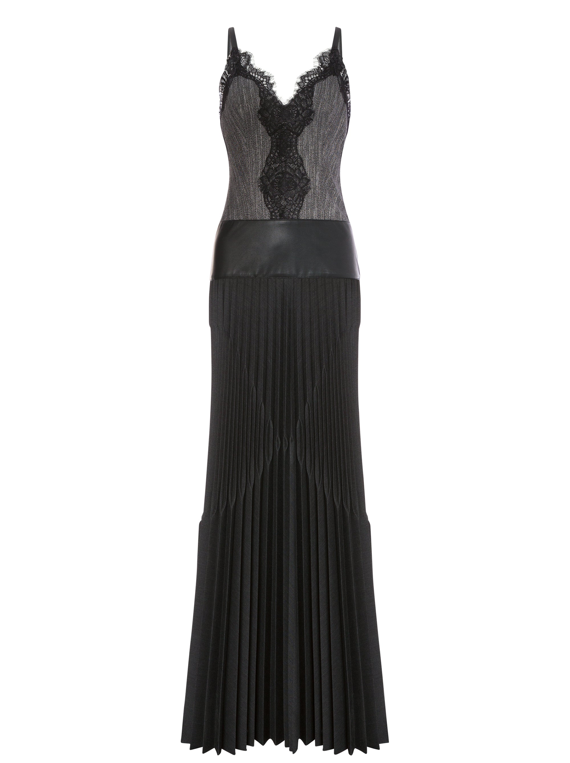 Robe longue plissée en tulle et dentelle - Dark Grey