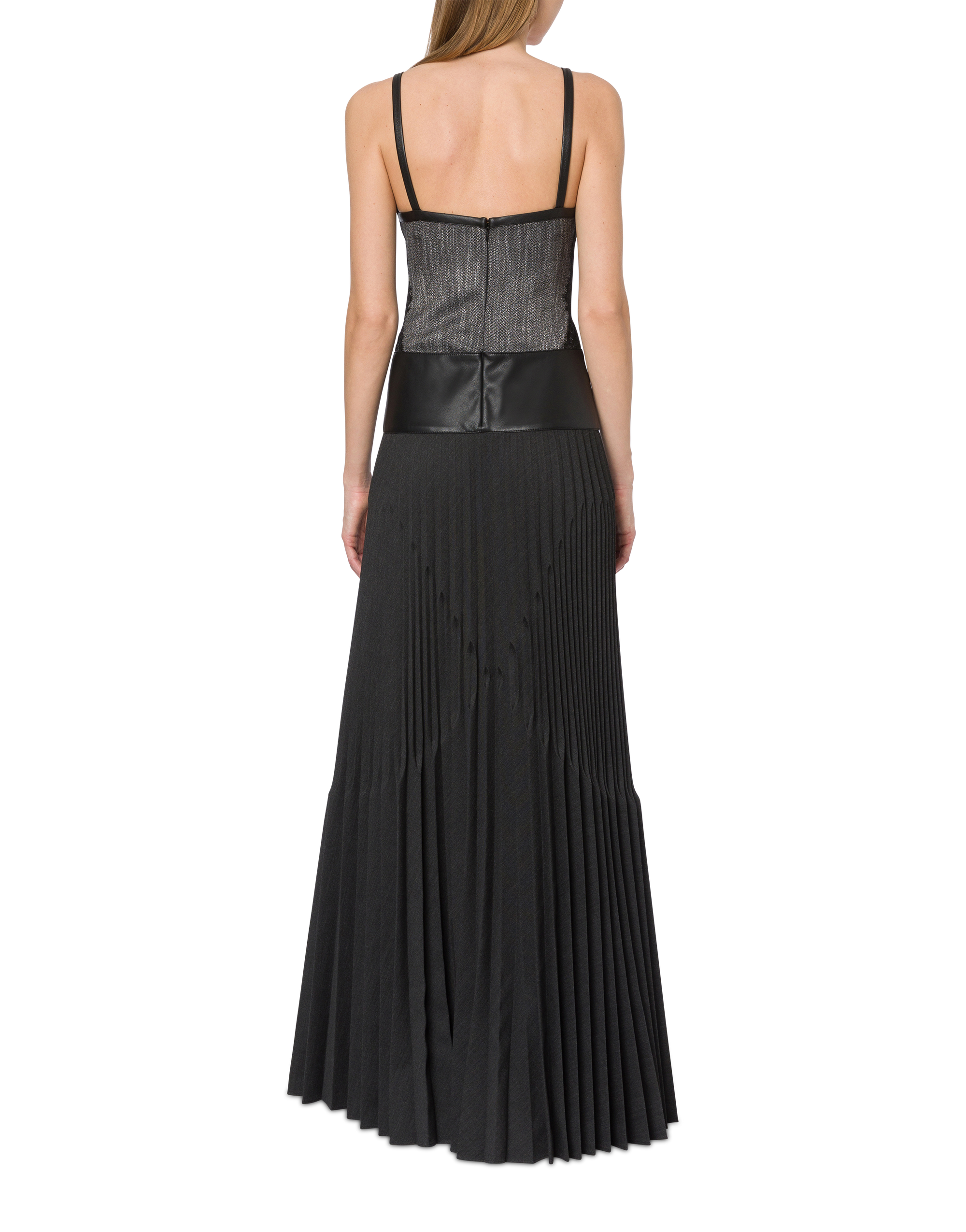 Robe longue plissée en tulle et dentelle - Dark Grey