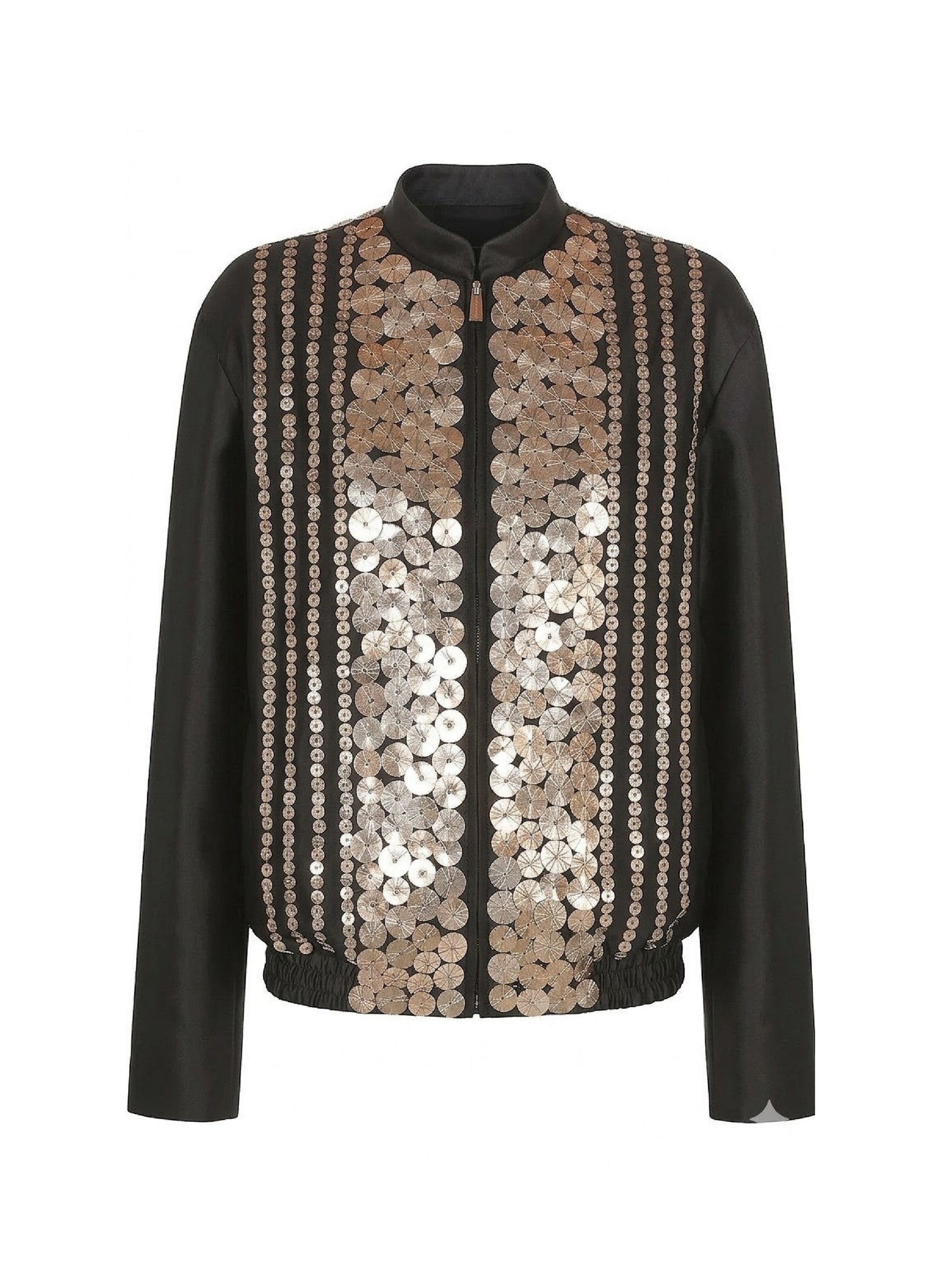 Satin jacket with metallic applications - Black