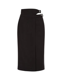 Jupe midi en tissu de laine stretch - Black