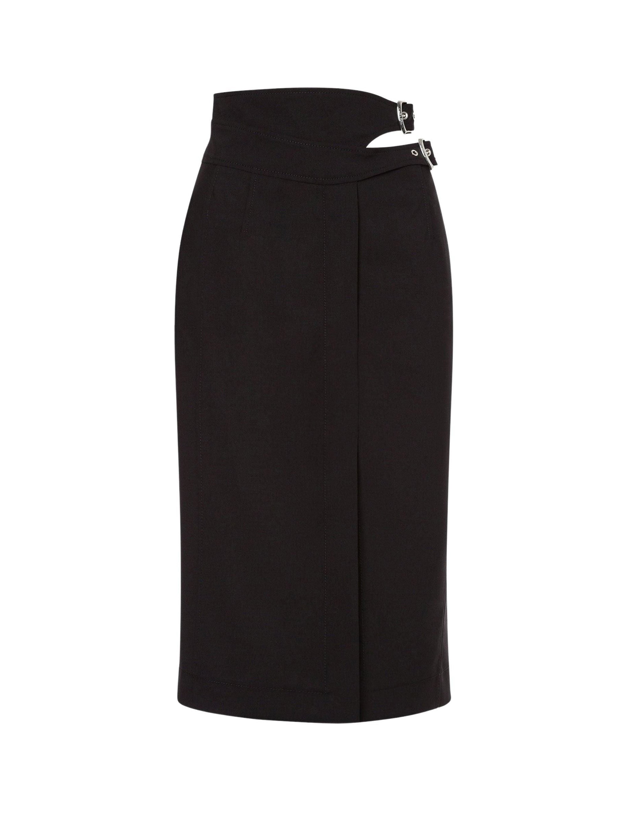 Jupe midi en tissu de laine stretch - Black