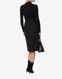 Jupe midi en tissu de laine stretch - Black