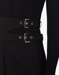Jupe midi en tissu de laine stretch - Black