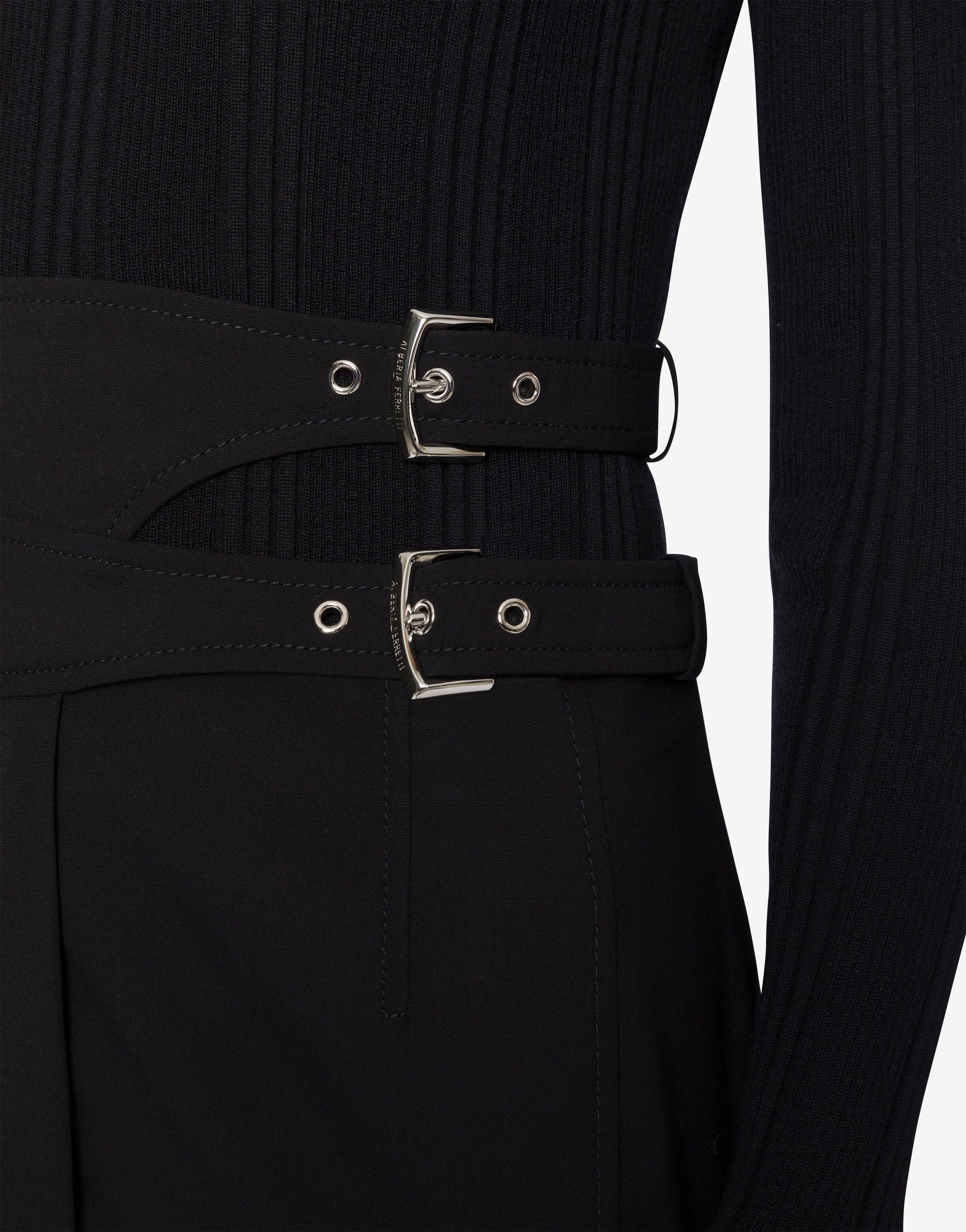 Jupe midi en tissu de laine stretch - Black
