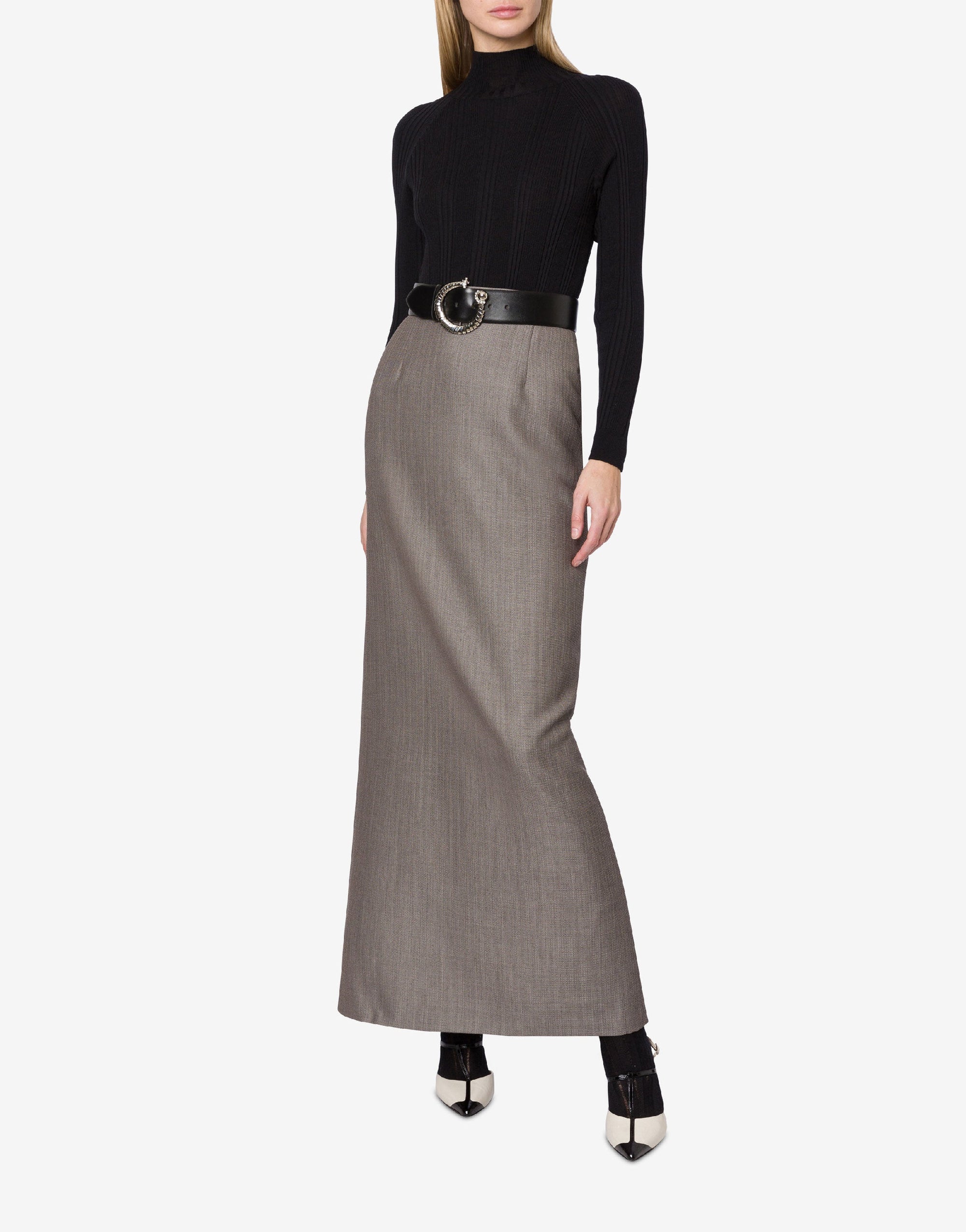 Jupe longue en tweed de laine - Dark Grey