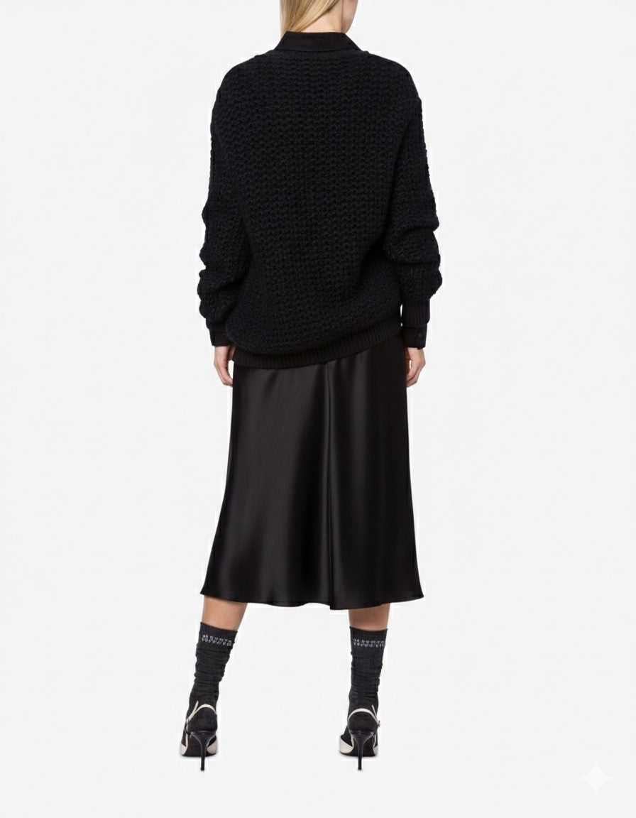 Silk blend midi skirt - Black