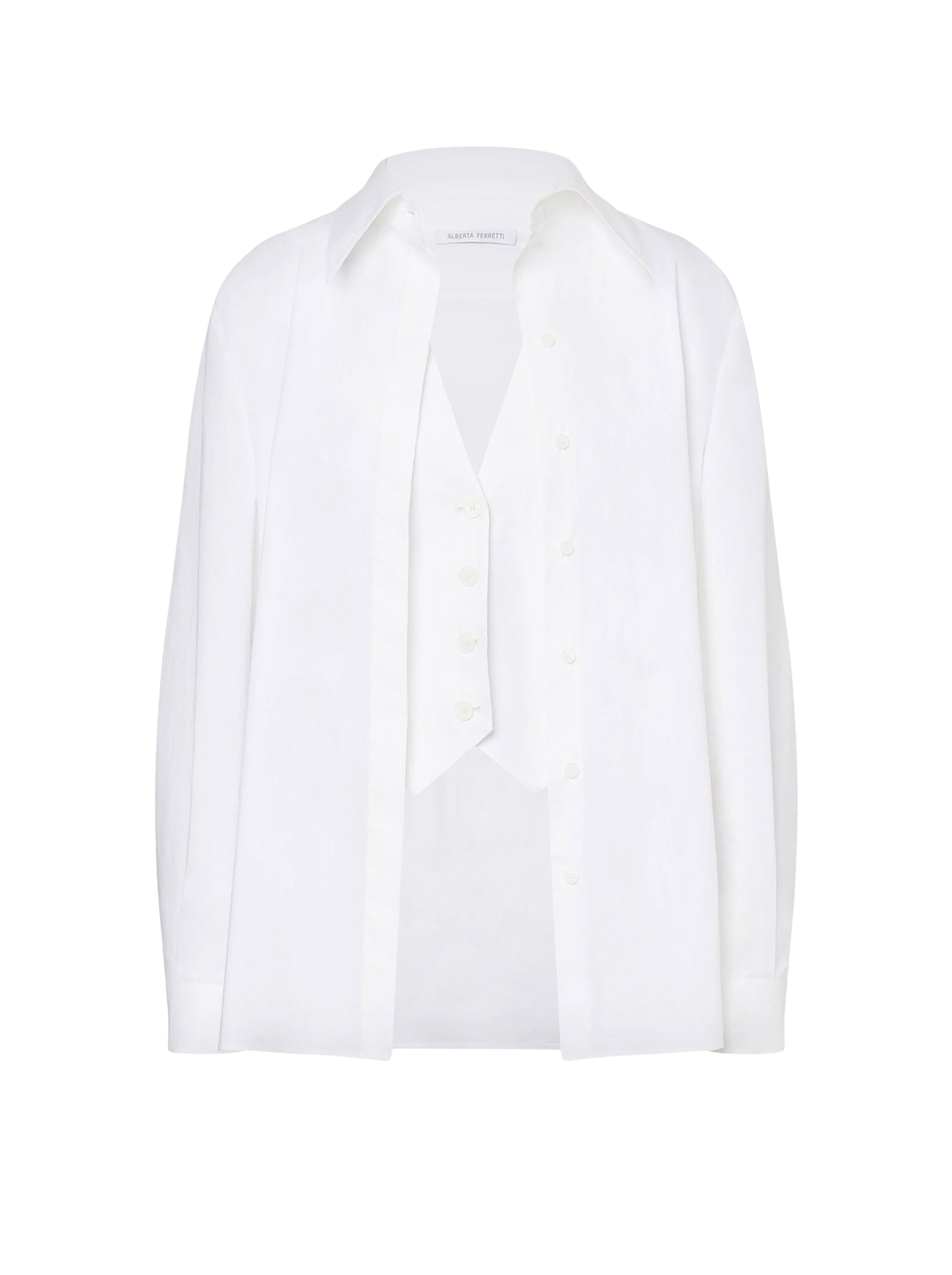 Chemise en popeline avec gilet - White