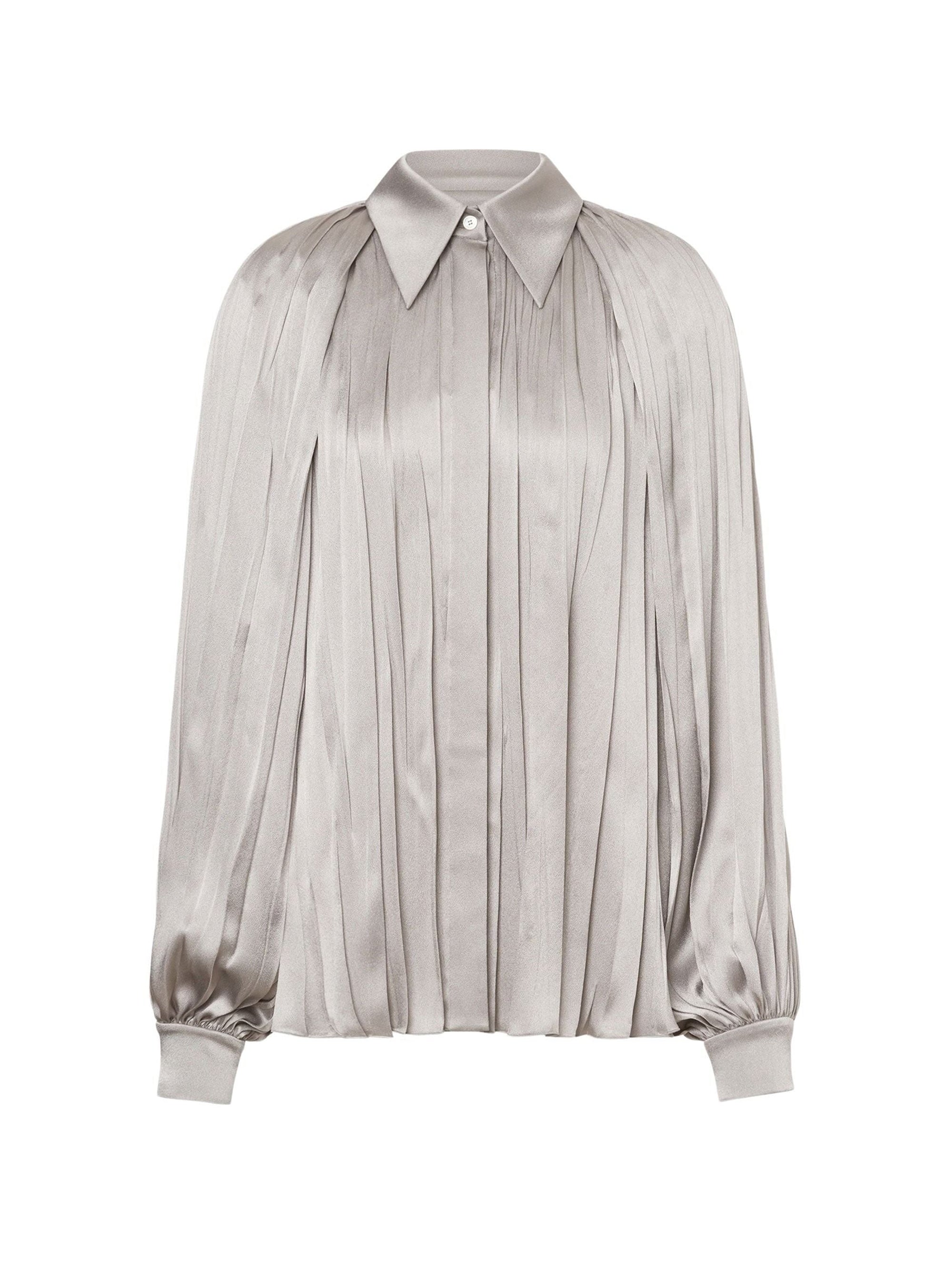 Pleated silk blend shirt - Grey Pearl