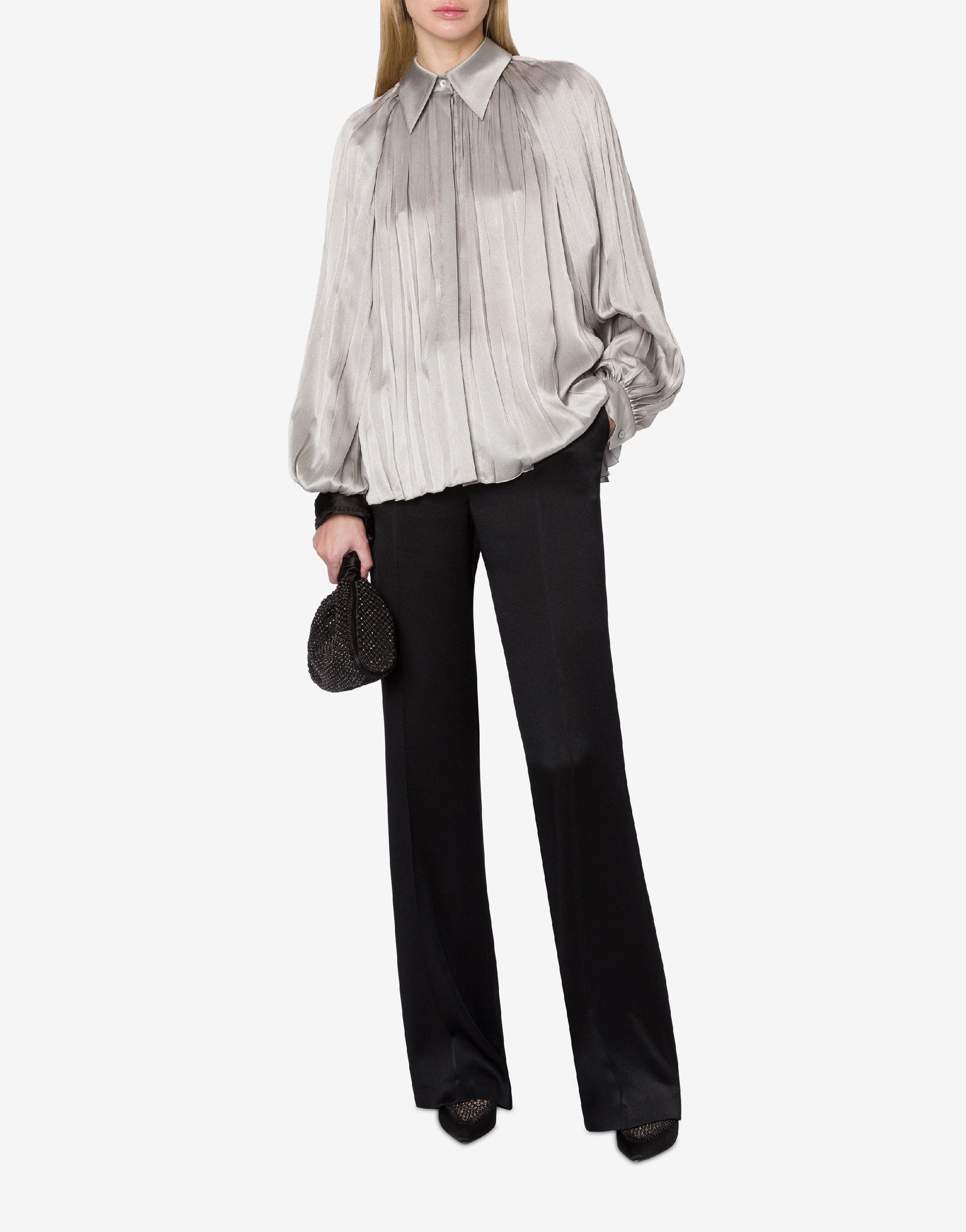 Pleated silk blend shirt - Grey Pearl