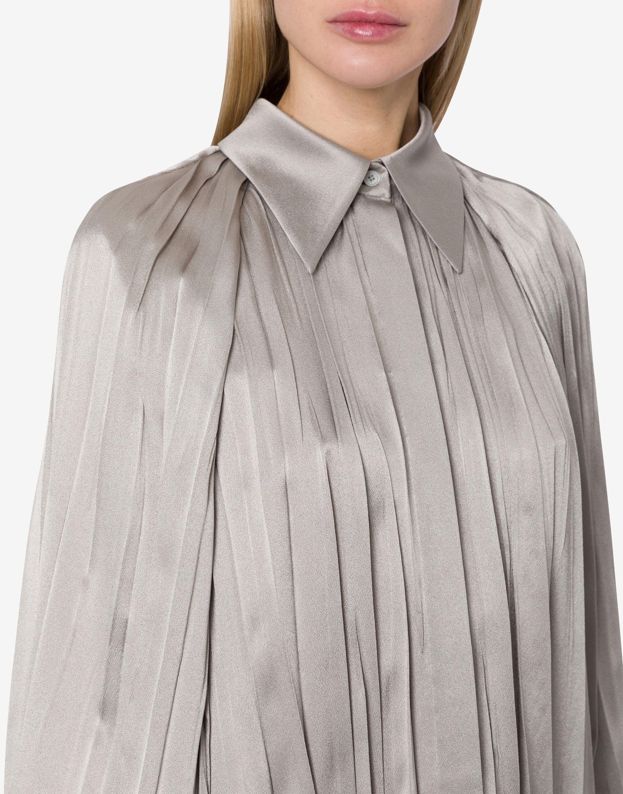 Pleated silk blend shirt - Grey Pearl