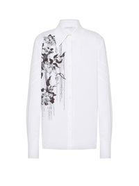 Chemise en popeline dripping roses - White