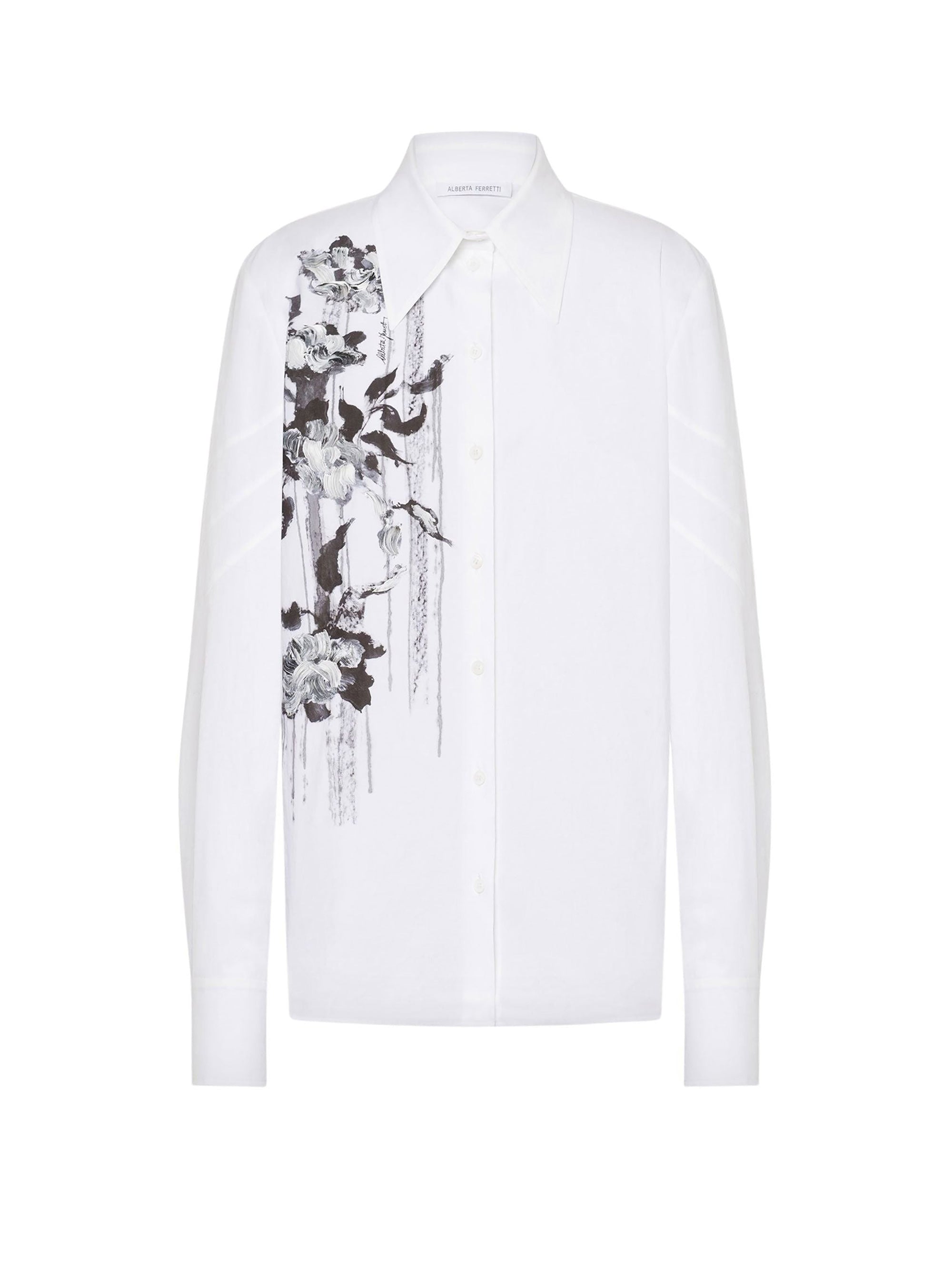 Chemise en popeline dripping roses - White