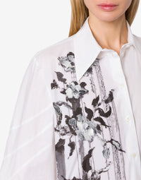 Chemise en popeline dripping roses - White
