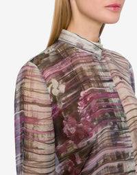 Chemise en soie avec imprimé dripping roses - Ivory