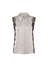 Silk blend shirt with lace - Grey Pearl