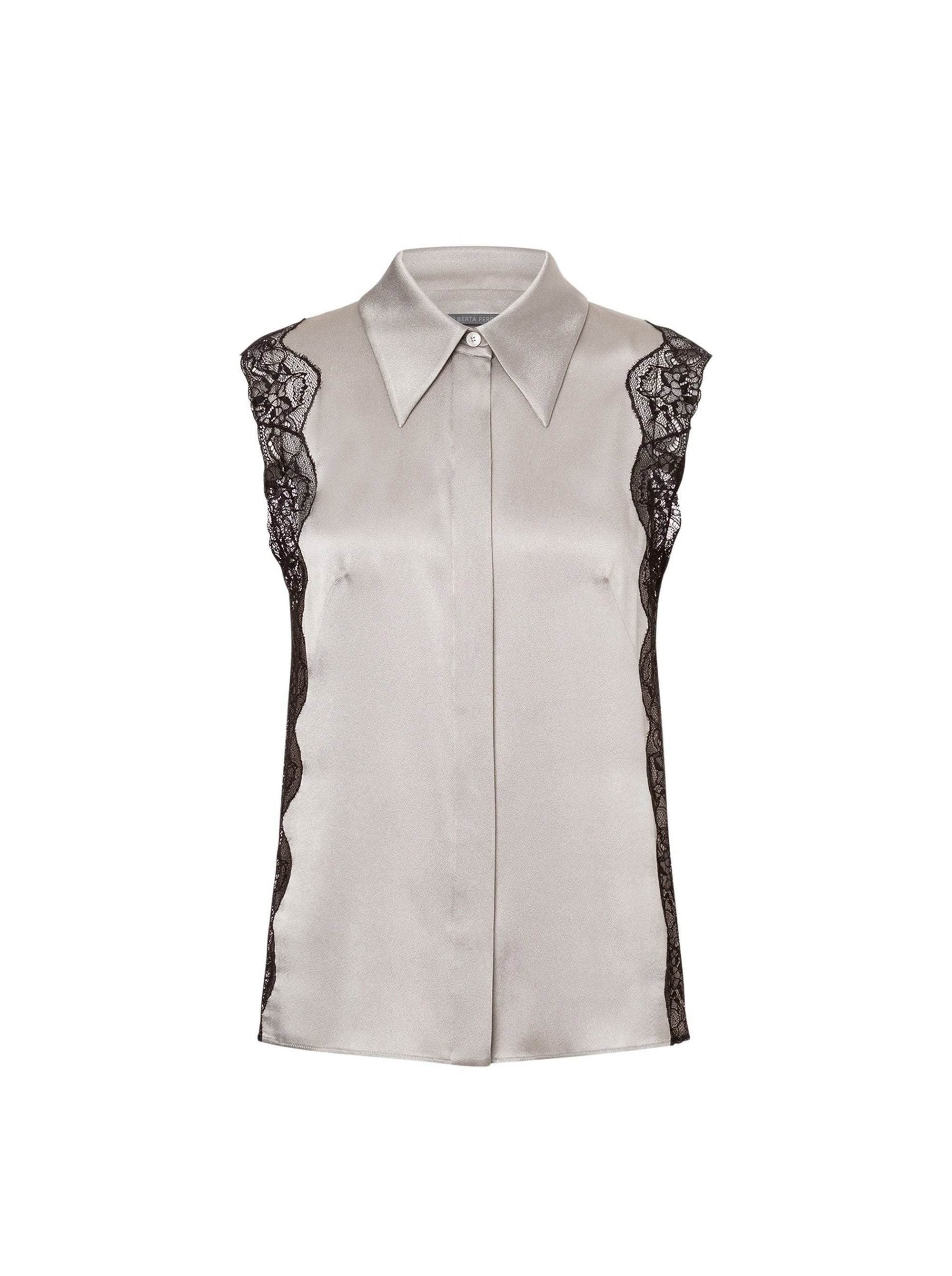 Silk blend shirt with lace - Grey Pearl