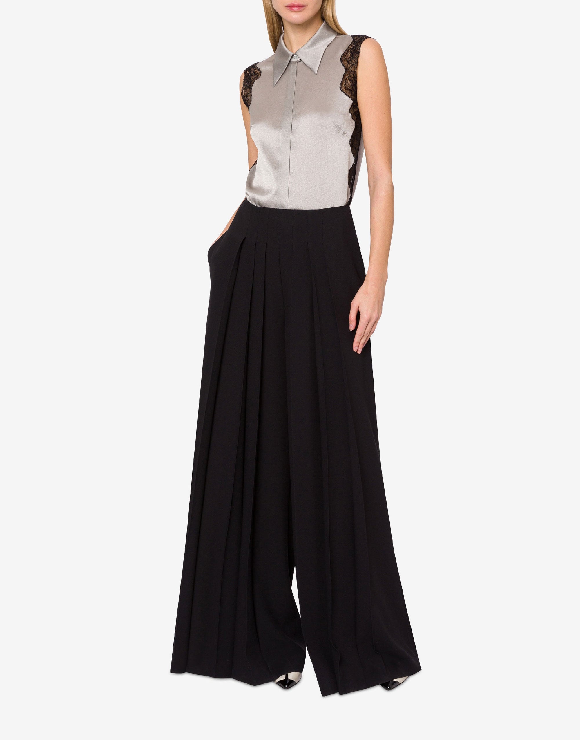 Silk blend shirt with lace - Grey Pearl