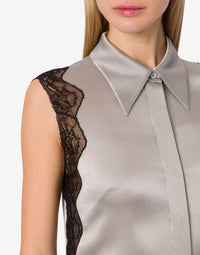 Silk blend shirt with lace - Grey Pearl