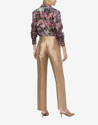Chemise en soie avec imprimé dripping roses - Fantasy Purple