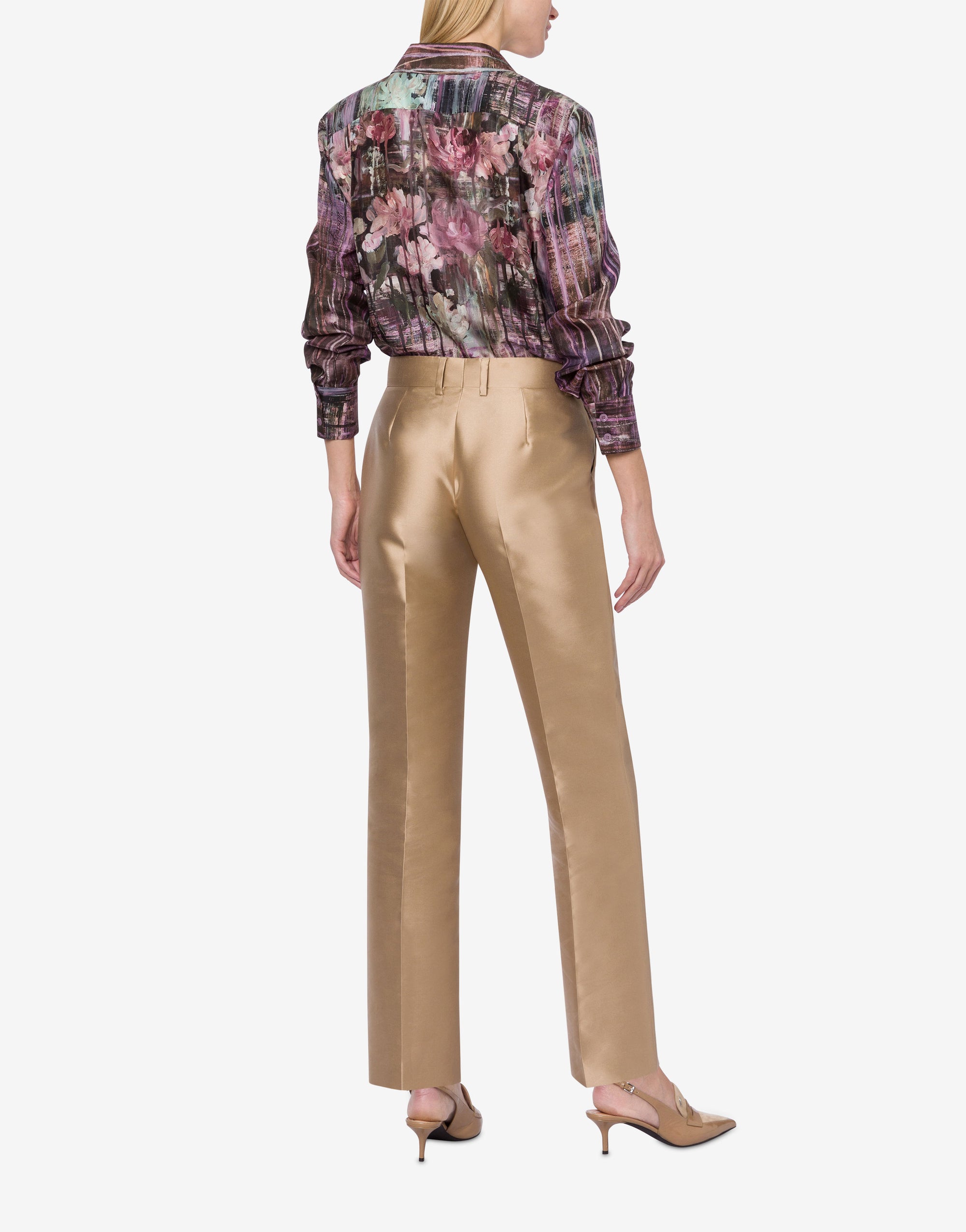 Chemise en soie avec imprimé dripping roses - Fantasy Purple