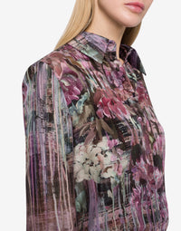 Chemise en soie avec imprimé dripping roses - Fantasy Purple