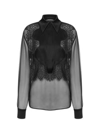 Chemise en mousseline de soie avec dentelle - Black