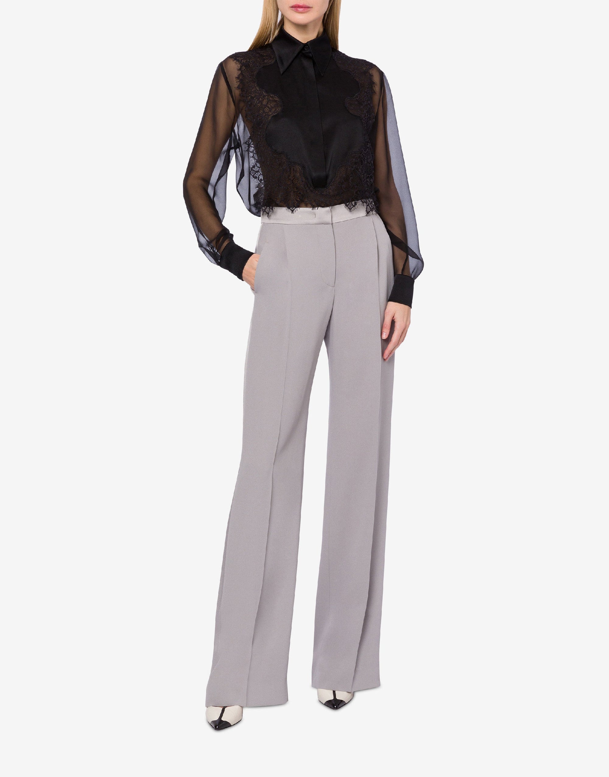 Chemise en mousseline de soie avec dentelle - Black